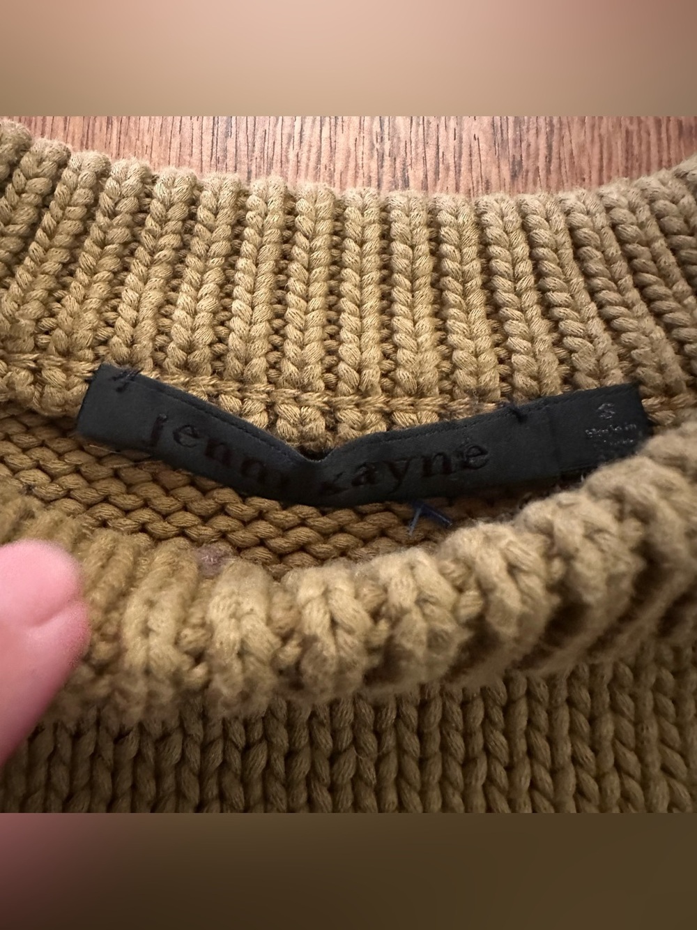 Jenni Kayne Olive Green Knit Crewneck Sweater fisherman size small heavy knit - Picture 3 of 9